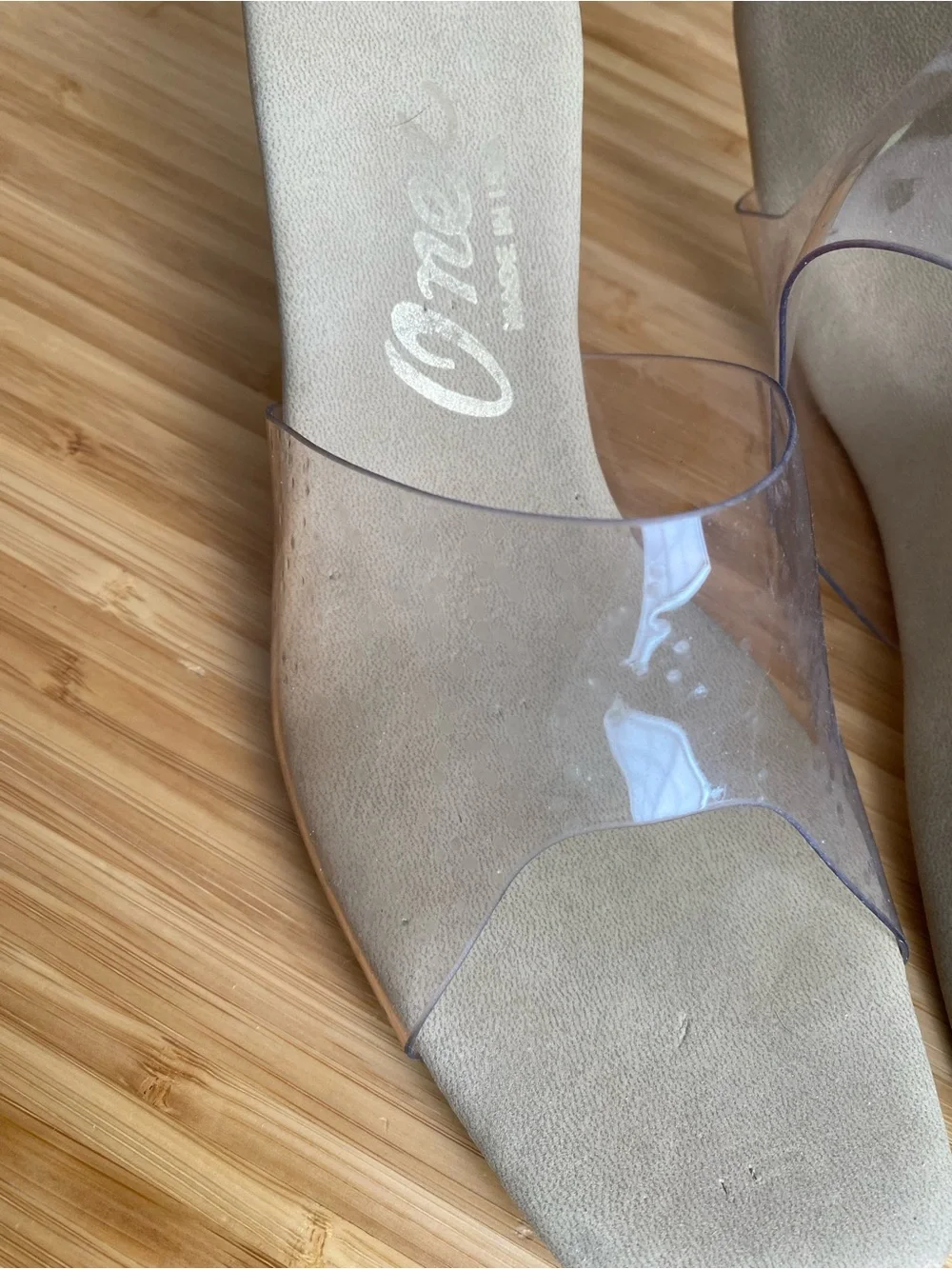 Onex Beige Slide Sandals with Clear Strap - Women Size 8